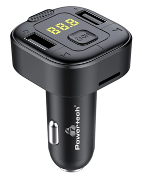 ΑΝΑΜΕΤΑΔΟΤΗΣ FM-TRANSMITER POWERTECH PT-1028 με οθόνη, Bluetooth/SD, 2x USB, μαύρος 2.4A