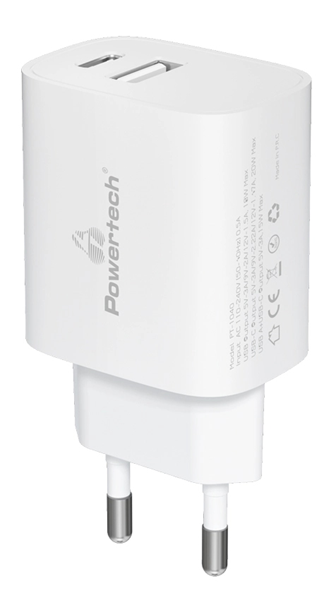 ΦΟΡΤΙΣΤΗΣ ΜΠΡΙΖΑΣ POWERTECH PT-778 FAST CHARGE USB & USB-C, PD QC3.0, 20W, λευκός