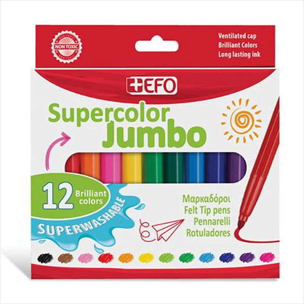 ΜΑΡΚΑΔΟΡΟΙ JUMBO +EFO SUPERCOLOR ΠΛΕΝΟΜΕΝΟΙ 12 ΧΡΩΜΑΤΑ ΝΕΟ !