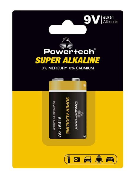 ΜΠΑΤΑΡΙΕΣ POWERTECH 9V Super Alkaline PT-1215, 9V, 1τμχ 6LR61