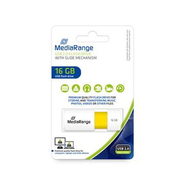 ΜΝΗΜΗ USB MEDIARANGE 16GB ΛΕΥΚΟ-ΚΙΤΡΙΝΟ USB 2.0 SLIDE