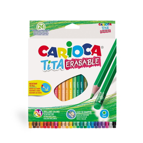 ΞΥΛΟΜΠΟΓΙΑ CARIOCA TITA 24TEM ME ΓΟΜΑ ΜΕΓΑΛΗ 3mm TIP-FALL RESISTANT-ERASABLE