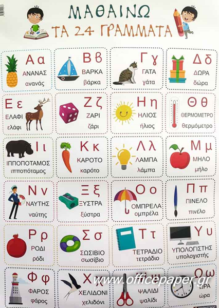 ΑΦΙΣΑ ΕΚΠΑΙΔΕΥΤΙΚΗ ΜΑΘΑΙΝΩ ΤΑ 24 ΓΡΑΜΜΑΤΑ  60Χ80ΕΚ. ΣΥΜΡΝΙΩΤΑΚΗΣ