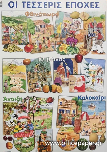 ΑΦΙΣΑ ΕΚΠΑΙΔΕΥΤΙΚΗ -ΟΙ ΤΕΣΣΕΡΙΣ ΕΠΟΧΕΣ ΤΟΥ ΧΡΟΝΟΥ 60Χ80ΕΚ. ΣΥΜΡΝΙΩΤΑΚΗΣ