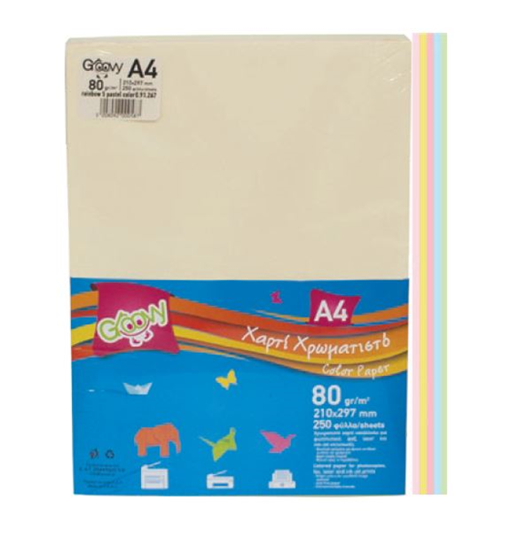ΧΑΡΤΙ GROOVY A4 80GR ΠΑΚ.250ΦΥΛΛΑ 5 ANOIKTA ΧΡΩΜΑΤΑ 0.91.267