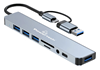 USB hub POWERTECH PTR-0151 με card reader, 8 θυρών, USB & USB-C, γκρι