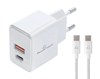 ΦΟΡΤΙΣΤΗΣ ΜΠΡΙΖΑΣ POWERTECH PT-1249, καλώδιο, USB/USB-C, 30W, GaN, λευκός