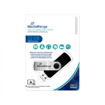 ΜΝΗΜΗ USB MEDIARANGE 32GB BLACK USB 2.0 SWIVEL