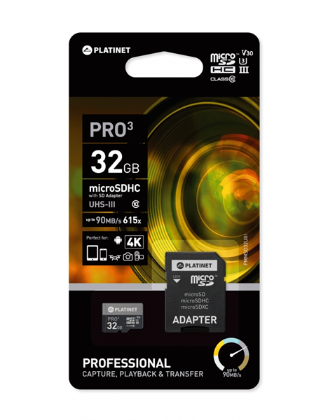 MNHMH MICRO SD PLATINET microSDXC SECURE DIGITAL + ADAPTER SD 32GB class10 UIII 90MB/s 44003