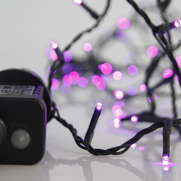 ΛΑΜΠΑΚΙΑ 240 LED ΣΕΙΡΑ 3MM, 31V, 8 ΠΡΟΓΡΑΜΜΑΤΑ, ΠΡΑΣΙΝΟ ΚΑΛΩΔΙΟ, ΜΩΒ LED ΑΝΑ 5CM, ΙΡ44
