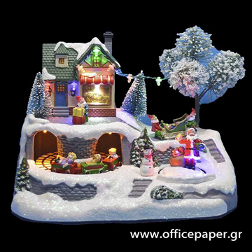 ΧΩΡΙΟ XMAS ΦΩΣ-ΚΙΝΗΣΗ ΑΓΙΟΣ & ΤΡΑΙΝΑΚΙ 23cm  14Led  3xAAA  KOYTI 18X20X25EK.  93-2370