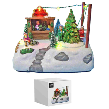 ΧΩΡΙΟ XMAS ΦΩΣ-ΚΙΝΗΣΗ ΚΙΟΣΚΙ ΚΑΙ ΔΕΝΤΡΑ 3xAAA  KOYTI 18x18x11cm 93-3462