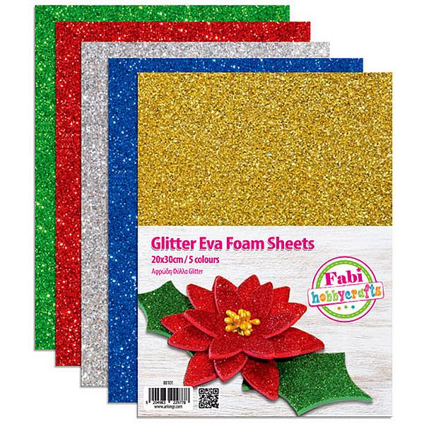 ΑΦΡΩΔΕΣ ΦΥΛΛΑ GLITTER FABI  A4 21Χ29εκ. πάχος 2mm MIX 5 ΧΡΩΜΑΤΑ 88101