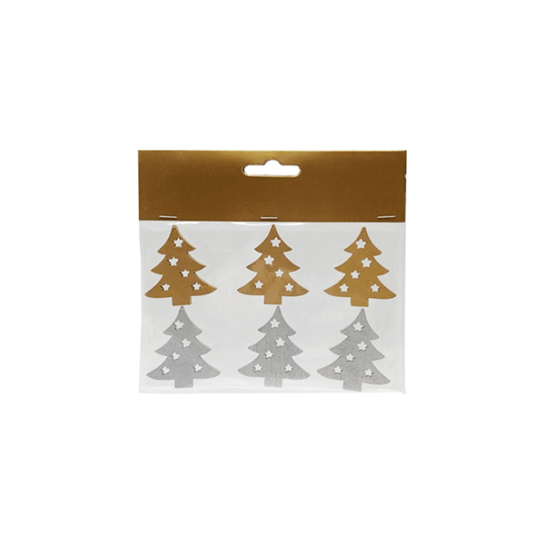 ΑΥΤΟΚΟΛΛΗΤΑ ΧΡΙΣΤΟΥΓΕΝΝΙΑΤΙΚΑ ΔΕΝΤΡΑ ΞΥΛΙΝΑ ΣΕΤ 6 ΤΕΜΑΧΙΑ ΑΣΗΜΙ ΧΡΥΣΟ  10Χ12mm 61124