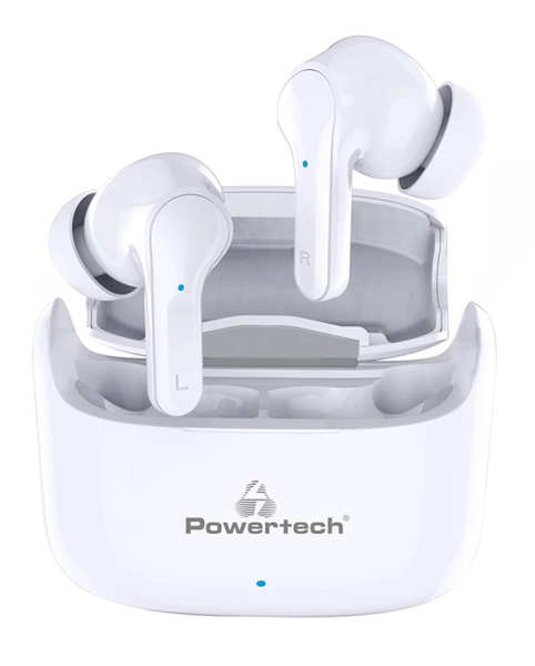 ΑΚΟΥΣΤΙΚΑ BLUETOOTH POWERTECH earphones με θήκη φόρτισης Soul, TWS, ANC, 45/400mAh, λευκά