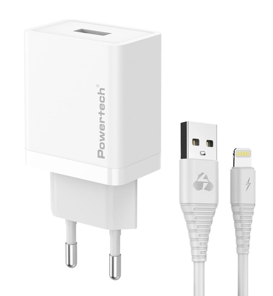 ΦΟΡΤΙΣΤΗΣ ΜΠΡΙΖΑΣ POWERTECH PT-1323 με καλώδιο Lightning, USB, 12W, λευκός