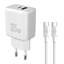 ΦΟΡΤΙΣΤΗΣ ΜΠΡΙΖΑΣ POWERTECH PT-1179, καλώδιο, USB/USB-C, 35W, GaN, λευκός