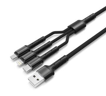 ΚΑΛΩΔΙΟ LDNIO καλώδιο USB σε USB-C/Lightning/Micro USB LC93, 3.4A, 1.2m, γκρι ΦΟΡΤΙΣΗ ΚΑΙ ΔΕΔΟΜΕΝΑ