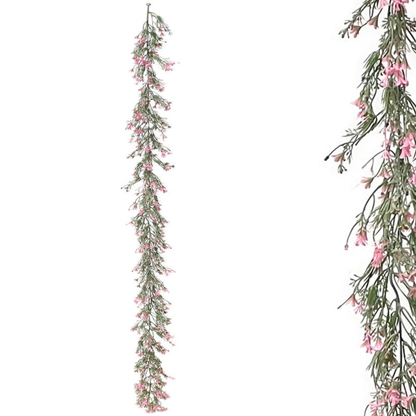 ΓΙΡΛΑΝΤΑ ΠΡΑΣΙΝΑΔΑΣ ME ΡΟΖ ΑΝΘΑΚΙΑ - ΥΨΟΣ 180cm 00-40004-4