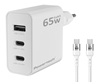 ΦΟΡΤΙΣΤΗΣ POWERTECH  PT-1378 με καλώδιο, USB/2x USB-C, 65W, GaN, λευκός