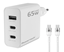 ΦΟΡΤΙΣΤΗΣ POWERTECH  PT-1378 με καλώδιο, USB/2x USB-C, 65W, GaN, λευκός