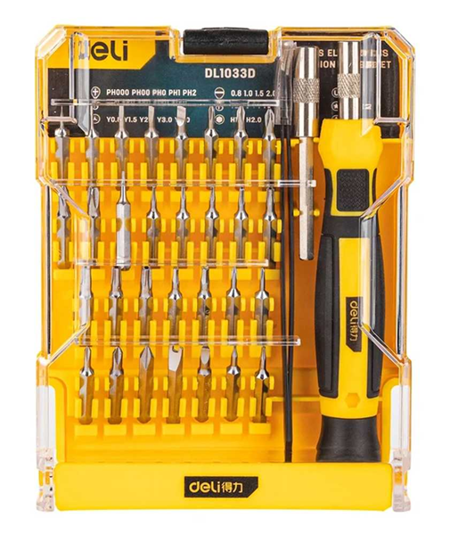 ΕΡΓΑΛΕΙΑ DELI σετ κατσαβίδια ακριβείας DL1033D, αντιολισθητική λαβή, Cr-V, 33τμχBST-288 12 TEM