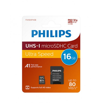 MNHMH MICRO SD PHILIPS microSDXC ULTRA SPEED+ ADAPTER SD 16GB class10 UI