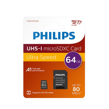 MNHMH MICRO SD PHILIPS microSDXC ULTRA SPEED+ ADAPTER SD 64GB class10 UI