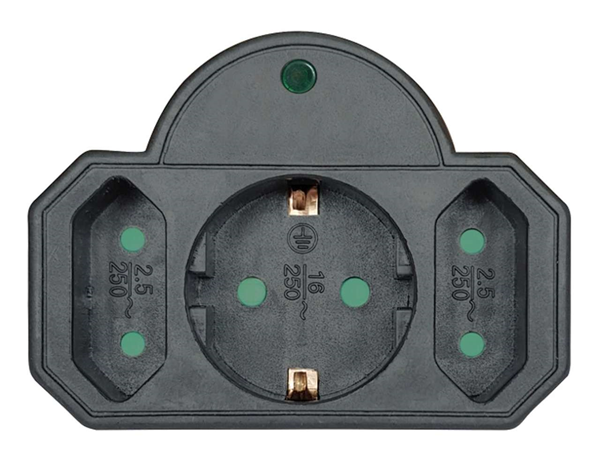 ΑΝΤΑΠΤΟΡΑΣ ΡΕΥΜΑΤΟΣ POWERTECH PT-817, 1x schuko, 2x euro, 16A, μαύρος