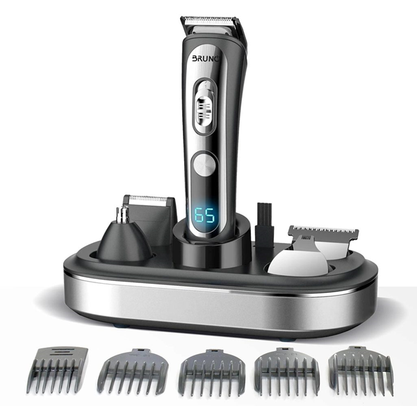 ΚΟΥΡΕΥΤΙΚΗ ΜΗΧΑΝΗ BRN-0221 Κουρευτική/Ξυριστική μηχανή 5 σε 1, επαναφορτιζόμενη, ψηφιακή ένδειξη, σετ 16τμχ, black-Inox
