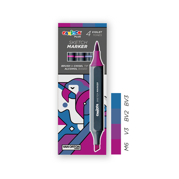 ΜΑΡΚΑΔΟΡΟΣ SKETCH CARIOCA SET 4 ΤΕΜ ΒΙΟΛΕ ΤΟΝΟΙ  ΔΙΠΛΗ ΜΥΤΗ ΠΙΝΕΛΟ 45246-09